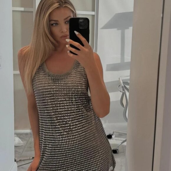 NWT & Rare Zara Linen Studded Mini Dress Large - Picture 3 of 10